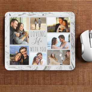 Graue Marmor 7-Foto-Collage - Das Leben mit dir li Mousepad