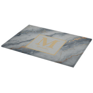 Graue Marmor mit subtilen Goldfesseln Monogramm Schneidebrett