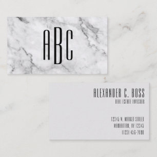 Graue Marmor und Schwarz-Dreibuchstaben Visitenkarte