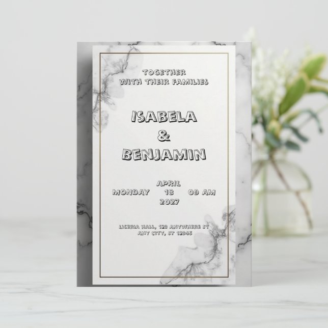 Graue Marmorwirkung Einladung zur Hochzeit (Stehend Vorderseite)