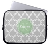 Graue marokkanische Tile Pattern Green Monogram
