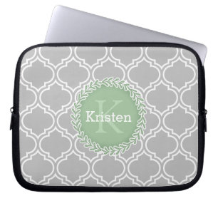Graue marokkanische Tile Pattern Green Monogram Laptopschutzhülle