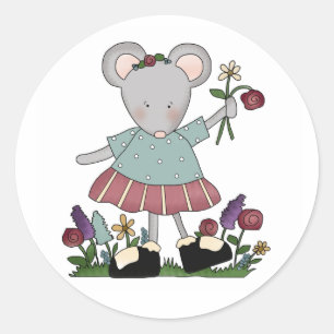 Graue Maus im Blumen-Garten Runder Aufkleber