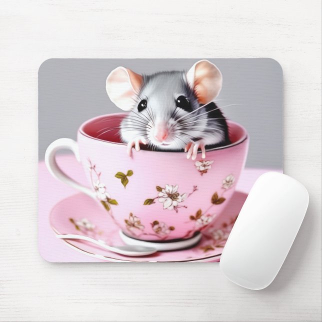 Graue Maus in Teetasse Mousepad (Mit Mouse)