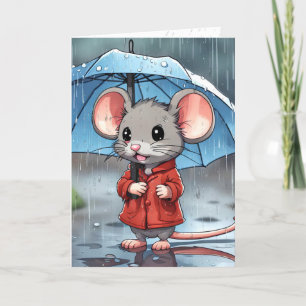 Graue Maus mit Regenschirm Karte