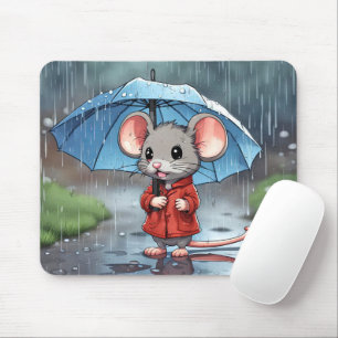 Graue Maus mit Regenschirm Mousepad
