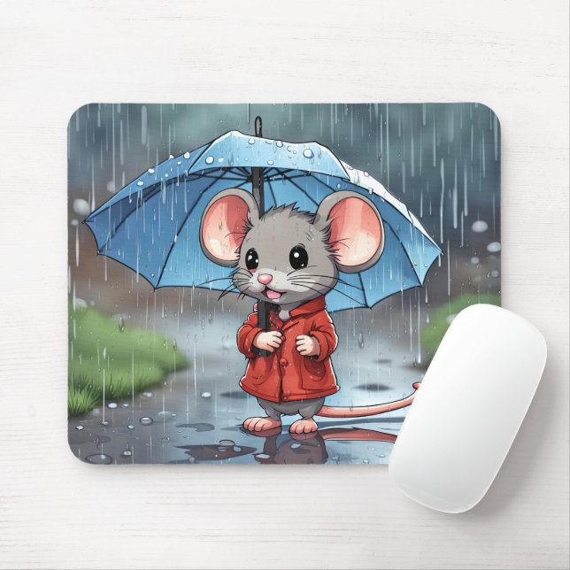 Graue Maus mit Regenschirm Mousepad (Mit Mouse)