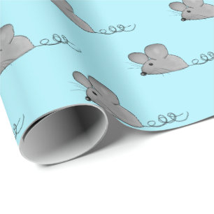 graue Mäuse auf hellblauem Hintergrund Geschenkpapier