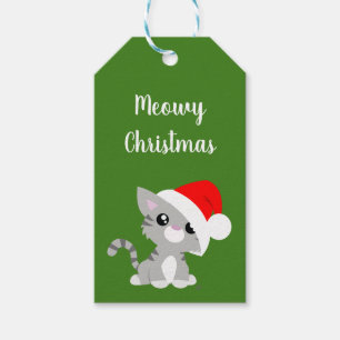 Graue Meowy WeihnachtsMiezekatze-Geschenk-Umbauten Geschenkanhänger