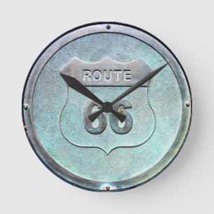 Graue Metall Route 66 Plakette, Souvenir Runde Wanduhr