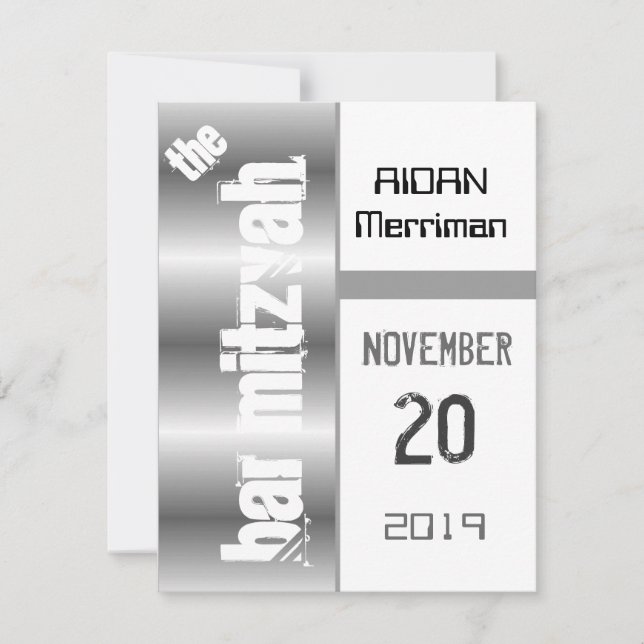 Graue Metallische Bar Mitzvah Einladung (Vorderseite)