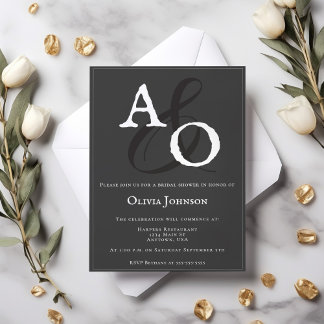 Graue Minimalistische Monogram Bridal Einladung