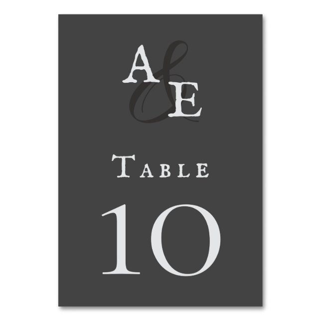 Graue Minimalistische Monogramm-Hochzeit Tischnummer (Vorderseite)
