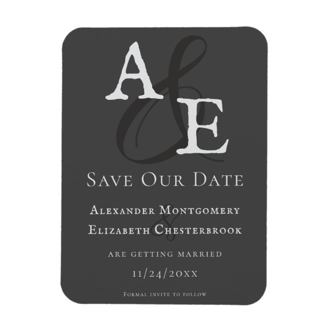 Graue Minimalistische Monogramm Magnet (Vertikal)