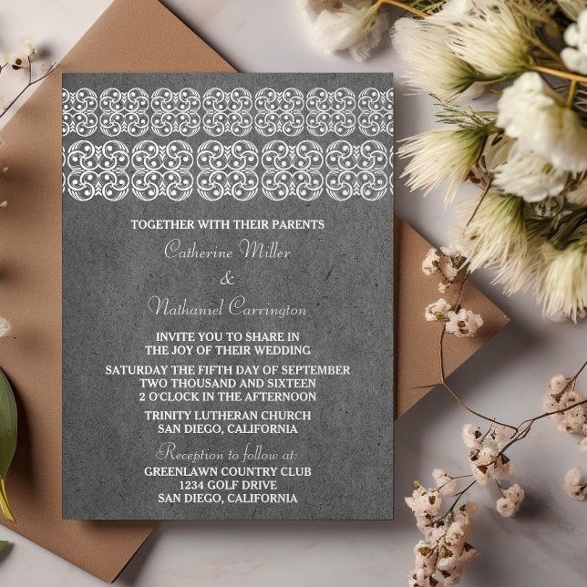 Graue moderne Bohemische Hochzeit laden ein Einladung (Gray Modern Bohemian Wedding Invite)