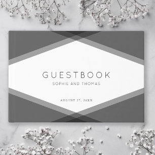 Graue moderne geometrische Hochzeit mit Schichten Gästebuch