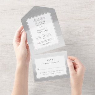 Graue moderne Hochzeit All In One Einladung