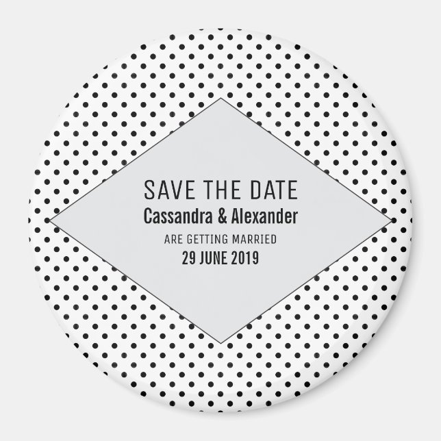 Graue moderne Polka Dots Save the Date Magnet (Vorne)