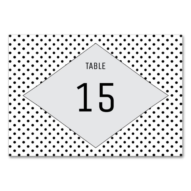 Graue moderne Polka Dots Table Card Tischnummer (Vorderseite)