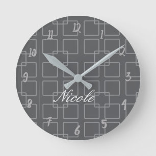 Graue moderne Quadrate geometrische personalisiert Runde Wanduhr