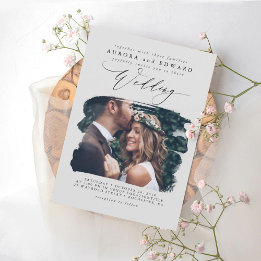 Graue moderne stilvolle Boho-Hochzeitsfoto-Einladu Einladung