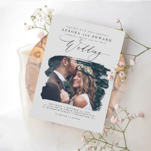 Graue moderne stilvolle Boho-Hochzeitsfoto-Einladu Einladung
