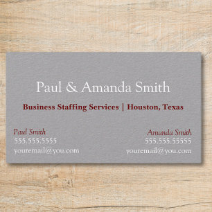 Graue, moderne Visitenkarte mit 2 Namen und Kontak