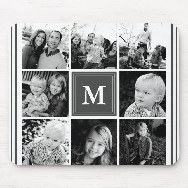 Graue Monogram-Familienfoto-Collage Mousepad (Vorne)