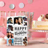 Graue Monogram Foto Collage Happy Birthday Card