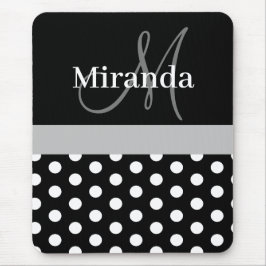 Graue Monogram Schwarz-weiß Polka Dot Mouse Pad Mousepad