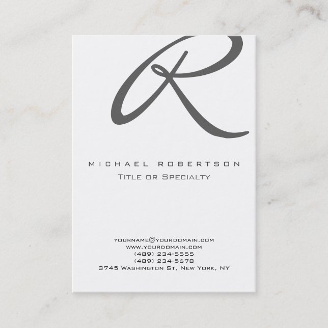 Graue Monogram White Chubby Business Card Visitenkarte (Vorderseite)