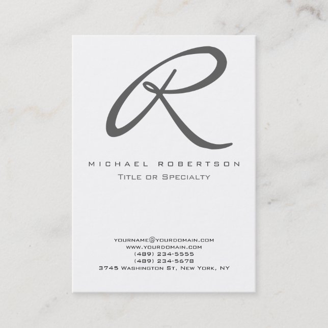 Graue Monogram White Chubby Business Card Visitenkarte (Vorderseite)