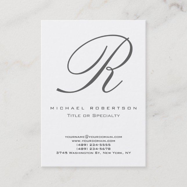 Graue Monogram White Chubby Business Card Visitenkarte (Vorderseite)
