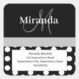 Graue Monogram White Polka Dot Rücksendeadresse Quadratischer Aufkleber