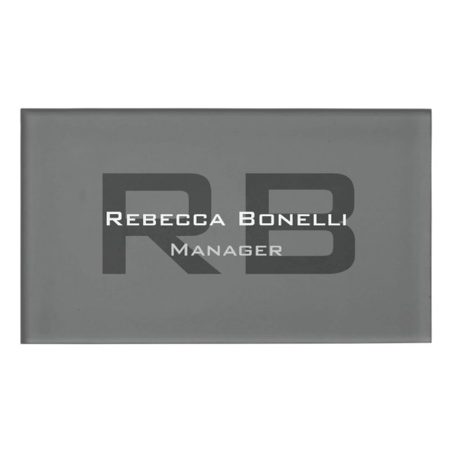 Graue Monogramm Minimalistisch Personalisiert Mode Namenschild (Vorderseite)