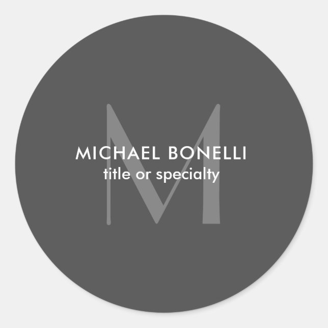 Graue Monogramm Moderne Minimalistische Vorlage Runder Aufkleber (Vorderseite)