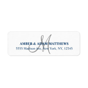 Graue Monogramm-Rücksendeetiketten für Hochzeiten