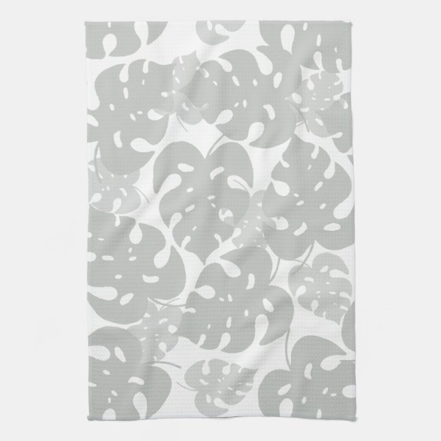 Graue Monstera-Blattmuster Geschirrtuch (Vertikal)