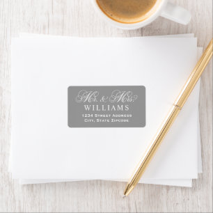 Graue Mr-und-Mrs-Script-Hochzeitsadresse Adressaufkleber