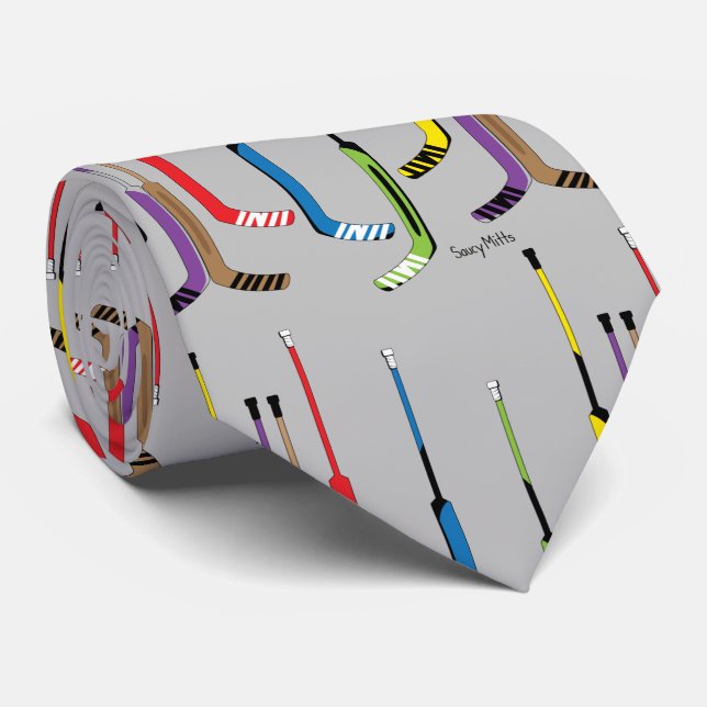 Graue Multi Color Hockey Goalie Sticks Krawatte (Gerollt)