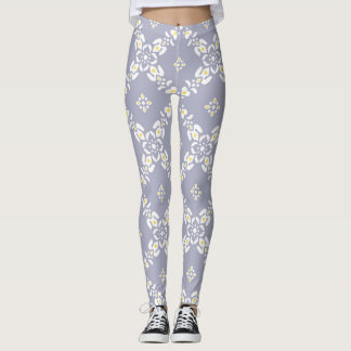 Graue Muster Blätter Blume Leggings