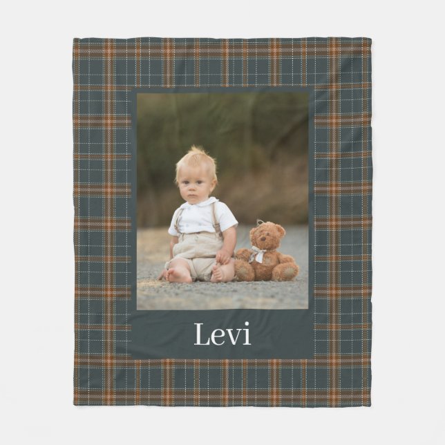 Graue Muster Boy Name Custom Foto Kids Fleecedecke (Vorderseite)