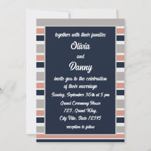 Graue Navy Blau Rosa Küstenstreifen Hochzeit Einladung