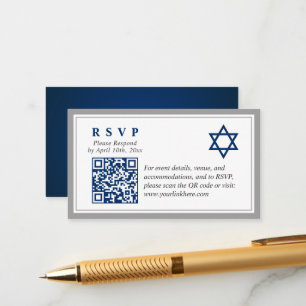 Graue Navy Blue Bar Mitzvah QR Code UAWG Budget Begleitkarte