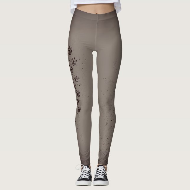 Graue Ombre Tatzen-Druck-Leggings Leggings (Vorderseite)