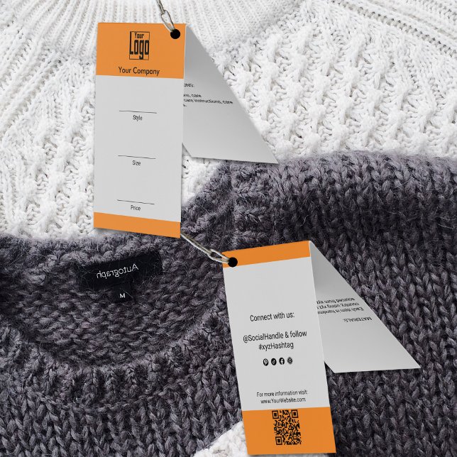 Graue Orange-Logo-QR-Code-Kleidung Faltes Preissch (Gray Orange Logo QR Code Clothing Folded Price Tag)