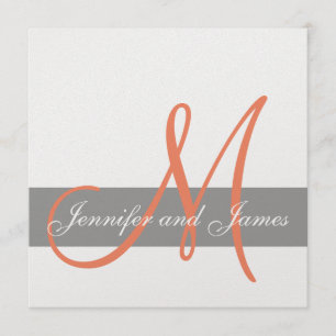 Graue orange Monogramm-Namen der Einladung