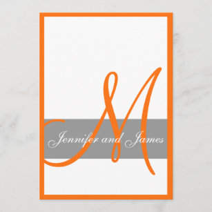 Graue orange Monogramm-Namen der Einladung
