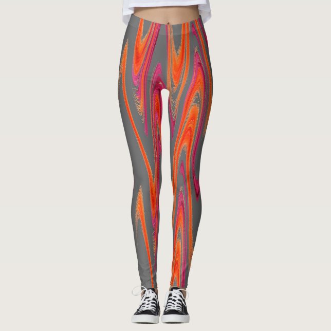 Graue Orange Pink Muster Handmade Yoga Pants Leggings (Vorderseite)
