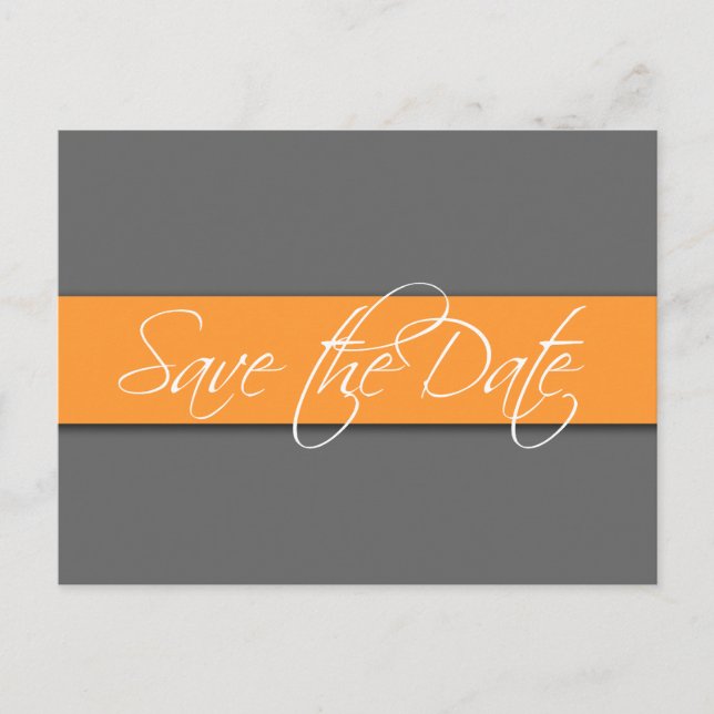 graue Orange Save the Date Postkarten Hochzeit (Vorderseite)